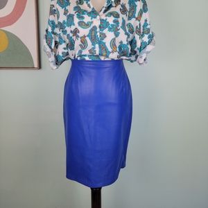 Vintage bright 80s blue leather skirt